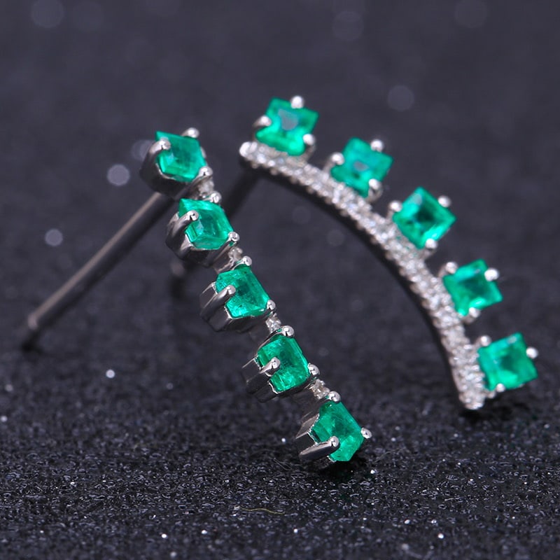 14k Gold 1.2 Ct Natural Emerald & Diamond Earrings - 3