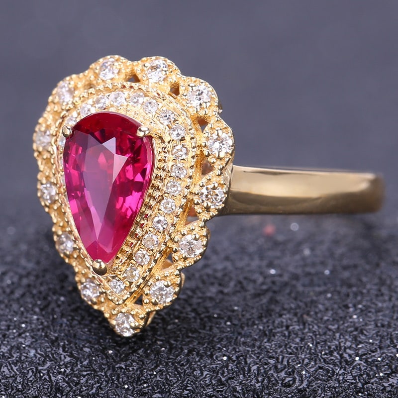 14k Gold 1.05 Ct Natural Ruby & Diamond Ring - 3