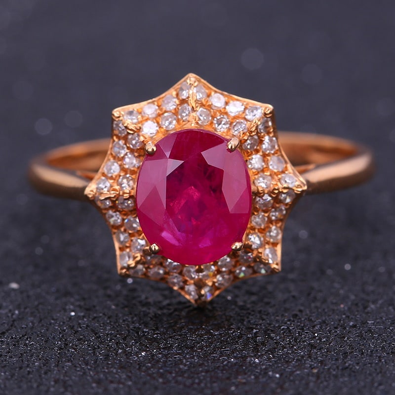 14k Gold 2.11 Ct Natural Ruby & Diamond Ring: Ref:231032116 // gold content:14k gold // ring size:7. 25us // // main gemstone:ruby // shape:oval // carat weight:2. 11ct // color:red // treatment:natural // // adjacent gemstone 2 : diamond //