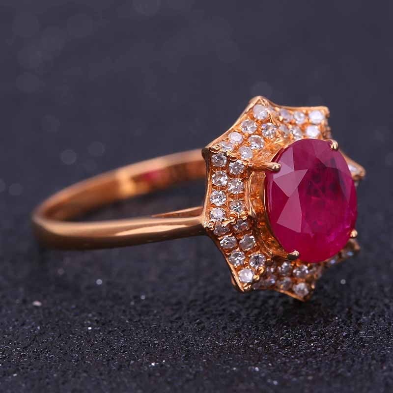 14k Gold 2.11 Ct Natural Ruby & Diamond Ring - 3