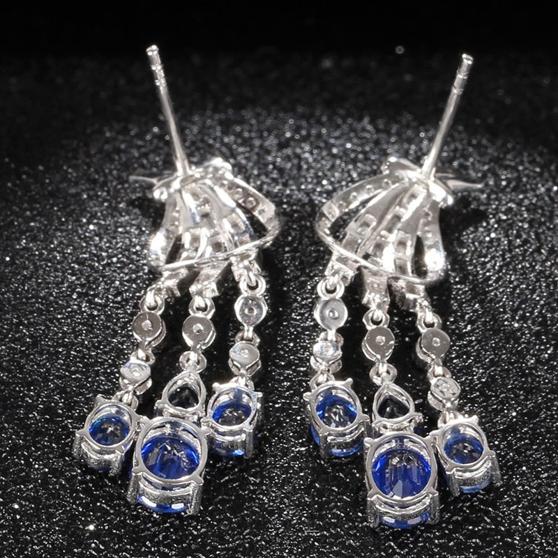 14k Gold 3.2 Ct Natural Sapphire & Diamond Earrings - 3
