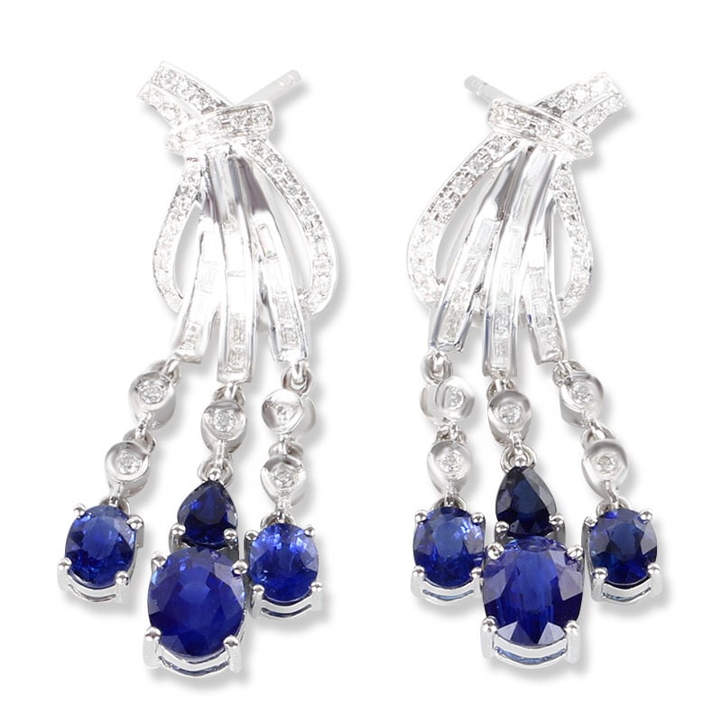 14k Gold 3.2 Ct Natural Sapphire & Diamond Earrings - 5