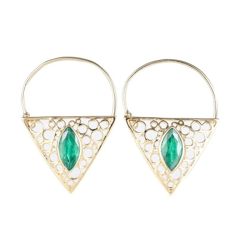 14k Gold 1.2 Ct Vivid Green Natural Emerald Earrings - 2