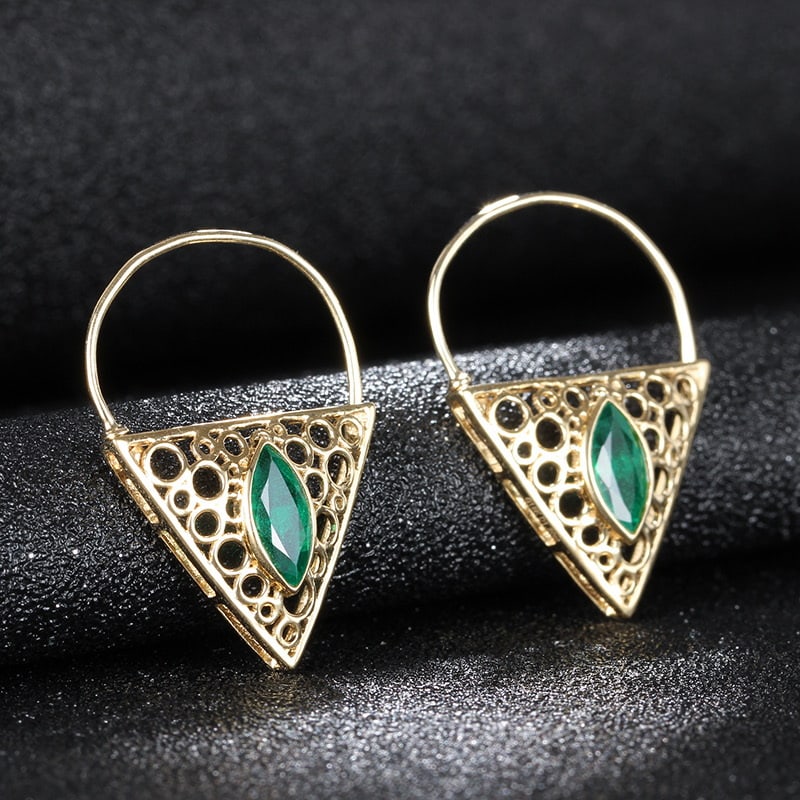 14k Gold 1.2 Ct Vivid Green Natural Emerald Earrings - 3