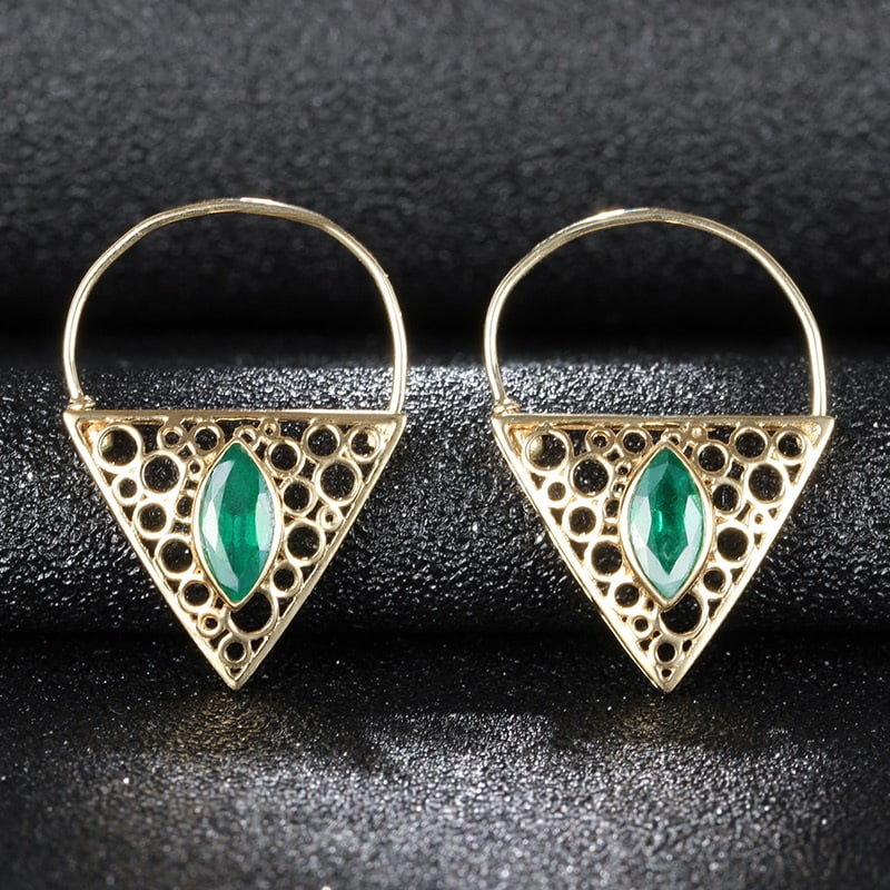 14k Gold 1.2 Ct Vivid Green Natural Emerald Earrings - 4
