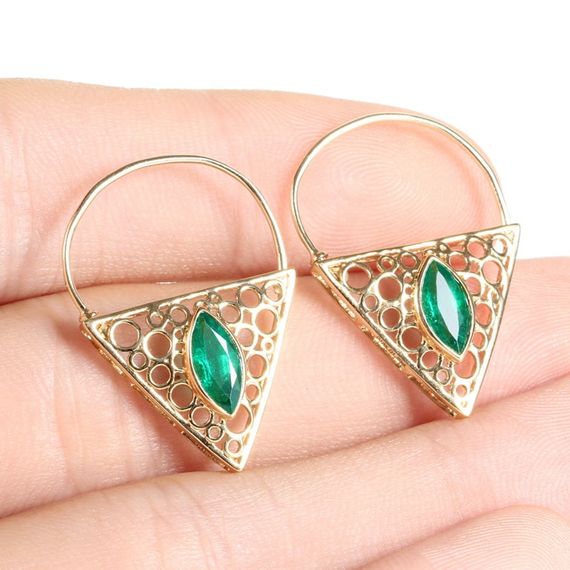 14k Gold 1.2 Ct Vivid Green Natural Emerald Earrings - 5