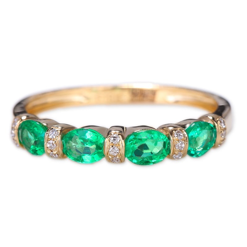 14k Gold 0.68 Ct Vivid Green Natural Emerald & Diamond Ring - 2