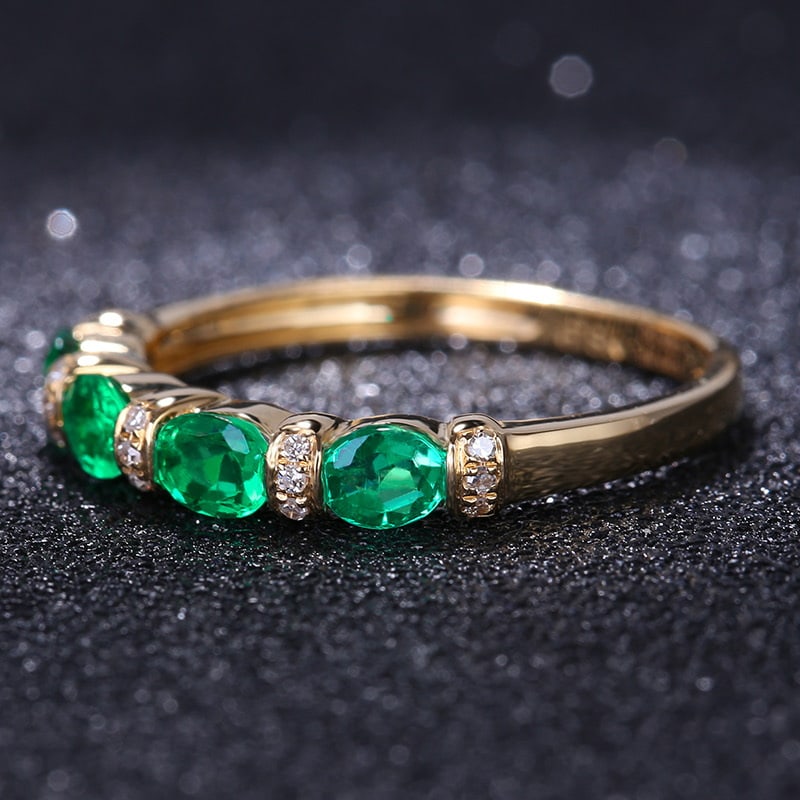 14k Gold 0.68 Ct Vivid Green Natural Emerald & Diamond Ring - 3