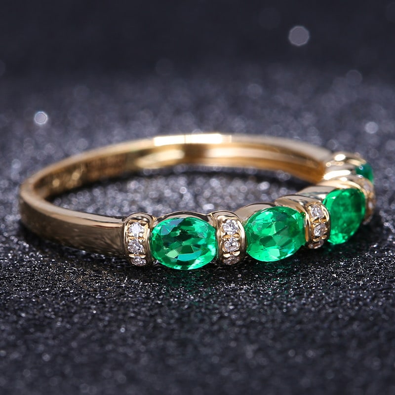 14k Gold 0.68 Ct Vivid Green Natural Emerald & Diamond Ring - 4