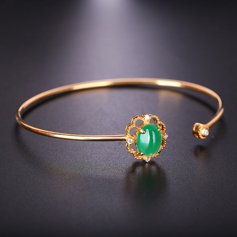 14k Gold 1.7 Ct Natural Emerald & Diamond Bangle - 2