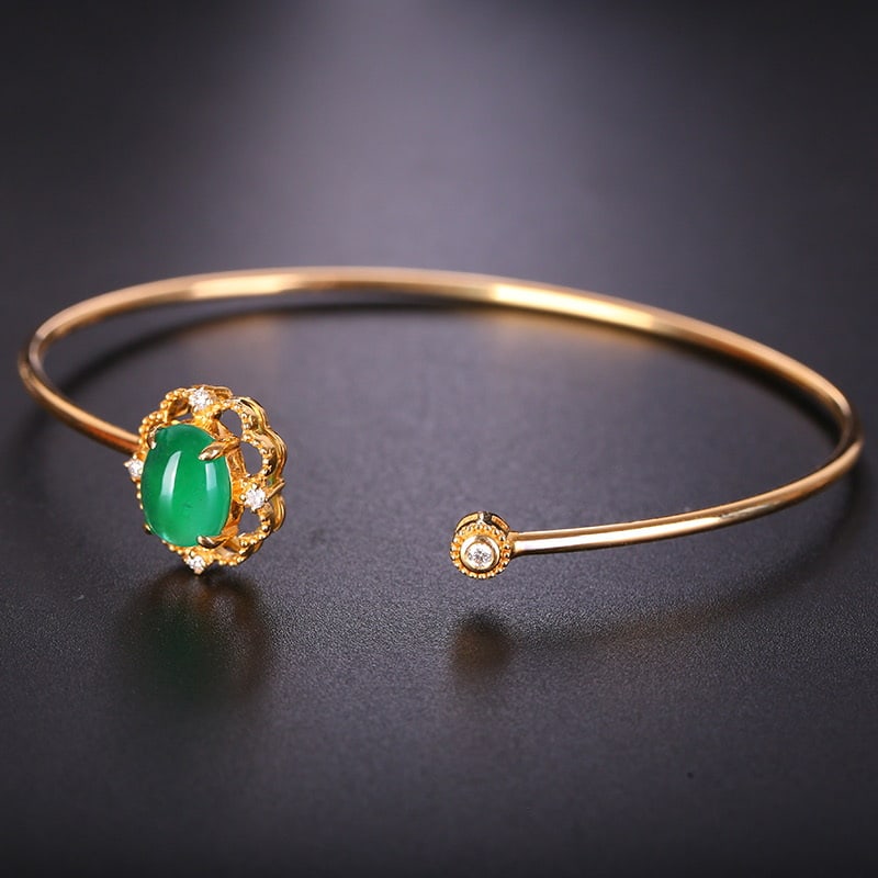 14k Gold 1.7 Ct Natural Emerald & Diamond Bangle - 3