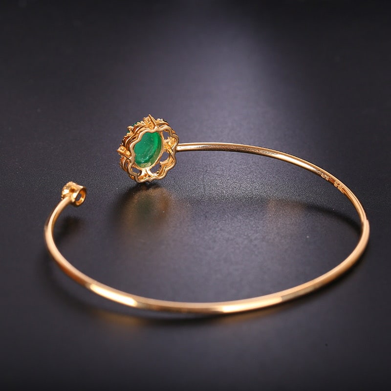 14k Gold 1.7 Ct Natural Emerald & Diamond Bangle - 4