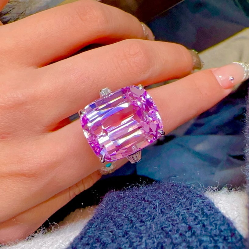 14k Gold 62.45 Ct Natural Kunzite & Diamond Ring - 5