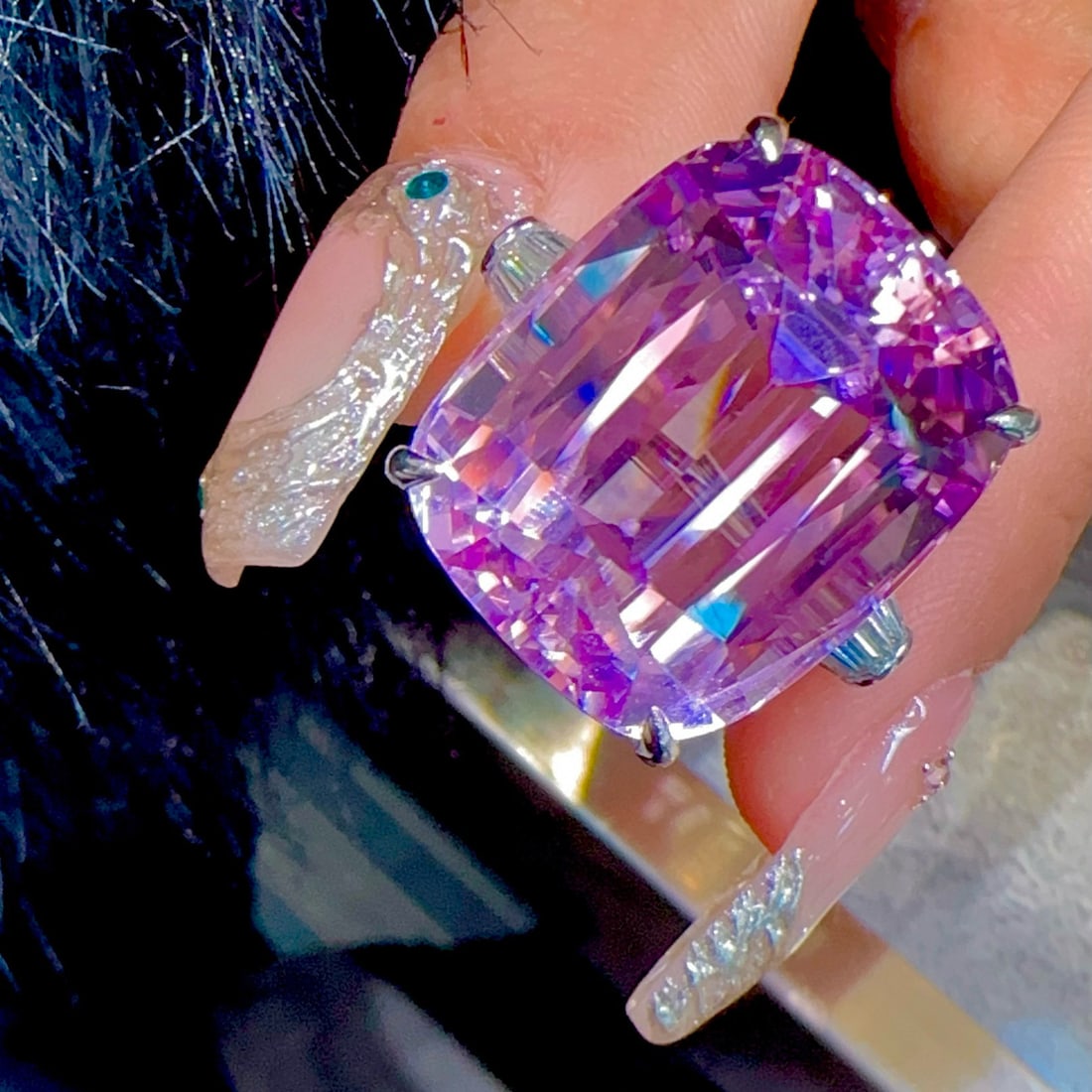 14k Gold 62.45 Ct Natural Kunzite & Diamond Ring - 7