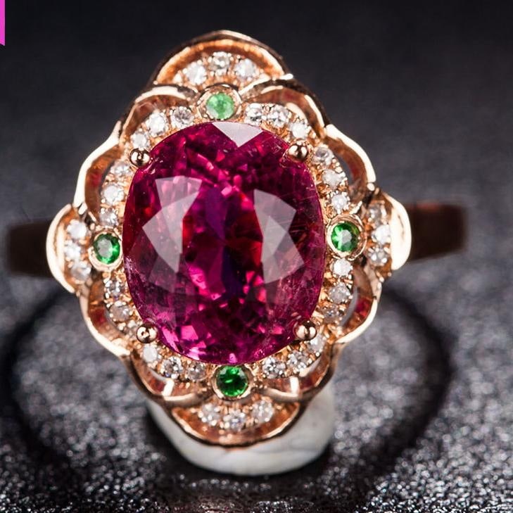 14k Gold 3.6 Ct Natural Tourmaline & Diamond & Tsavorite Ring (1 of 6)