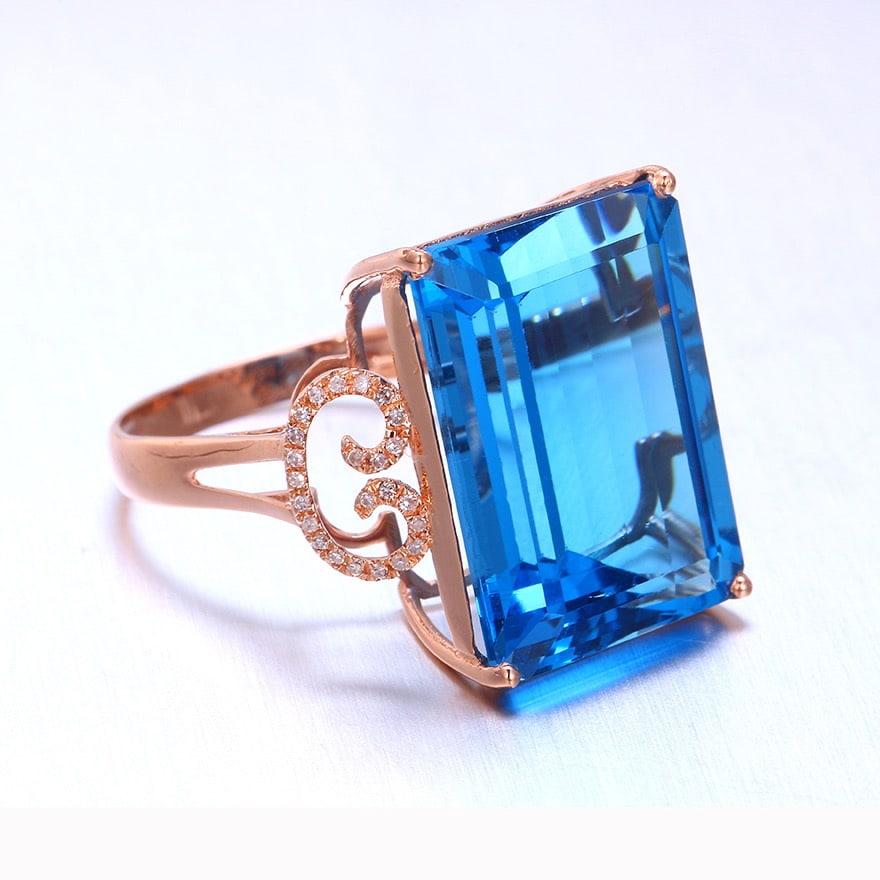 14k Gold 21.53 Ctw Natural Topaz & Diamond Ring - 2