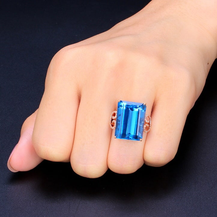 14k Gold 21.53 Ctw Natural Topaz & Diamond Ring - 3