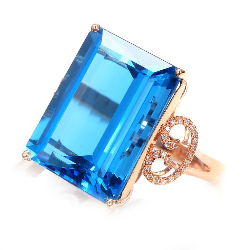14k Gold 21.53 Ctw Natural Topaz & Diamond Ring - 4