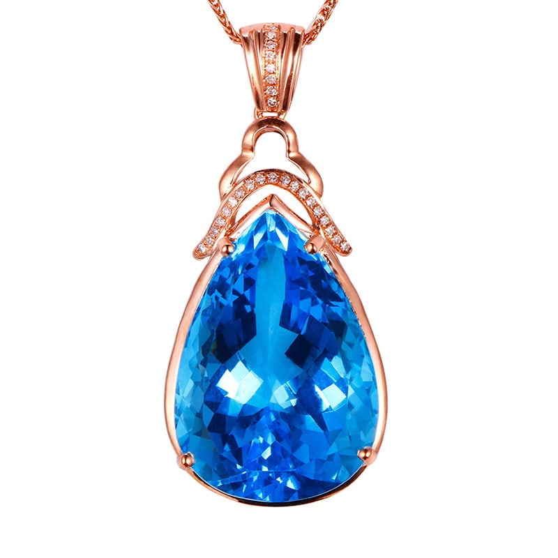 14k Gold 23.06 Ctw Natural Topaz & Diamond Pendant( Without Chain ) - 2