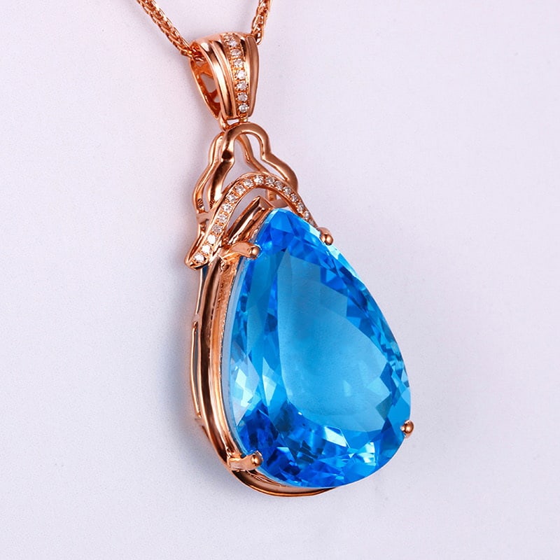 14k Gold 23.06 Ctw Natural Topaz & Diamond Pendant( Without Chain ) - 3