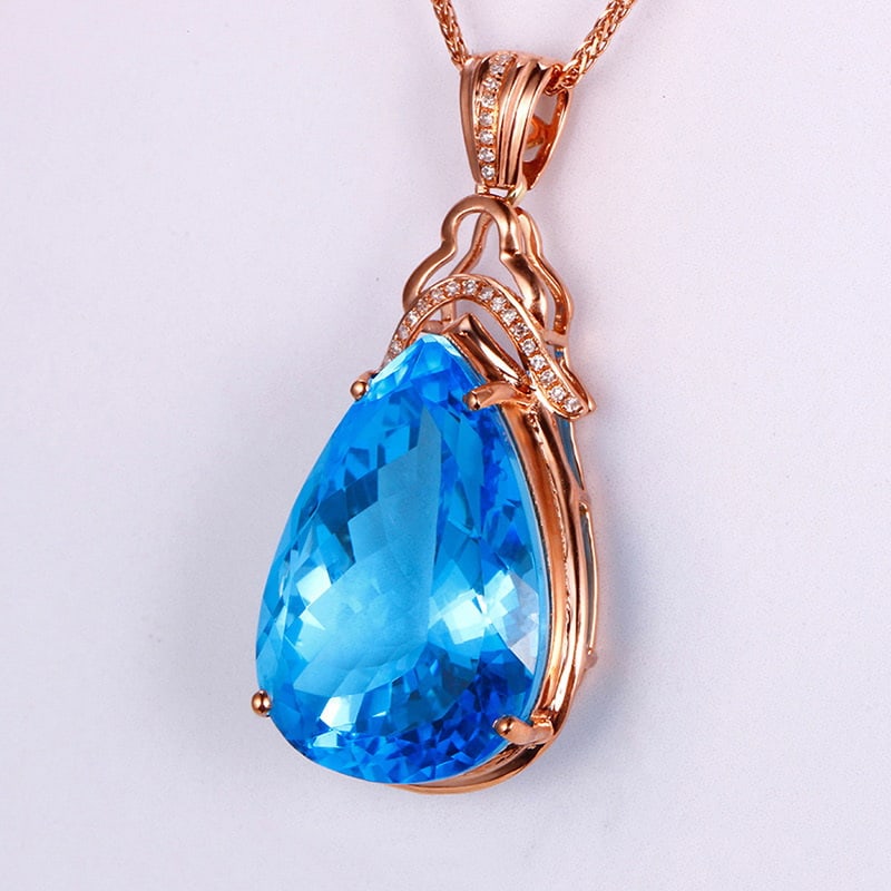 14k Gold 23.06 Ctw Natural Topaz & Diamond Pendant( Without Chain ) - 4
