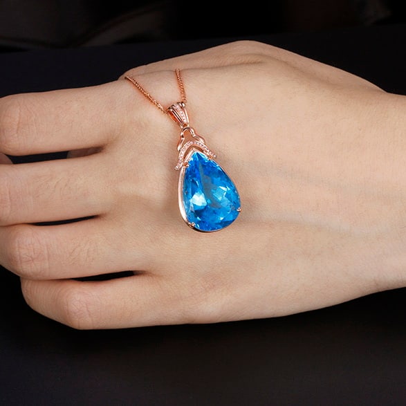 14k Gold 23.06 Ctw Natural Topaz & Diamond Pendant( Without Chain ) - 5