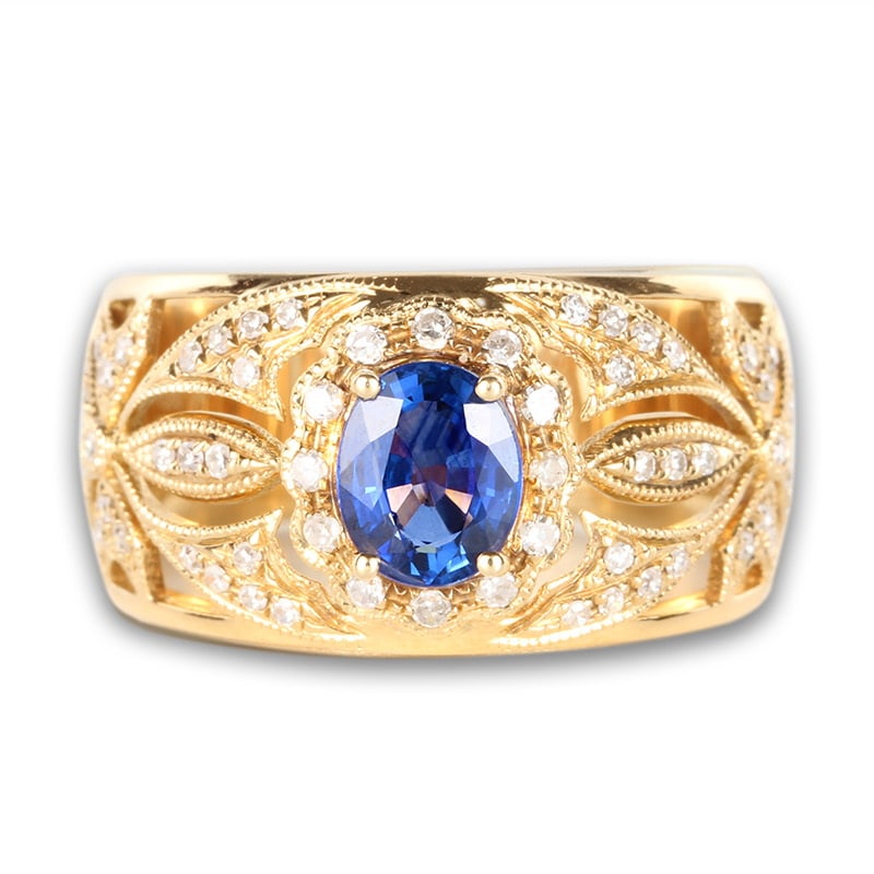 14k Gold 0.88 Ct Natural Sapphire & Diamond Ring - 2