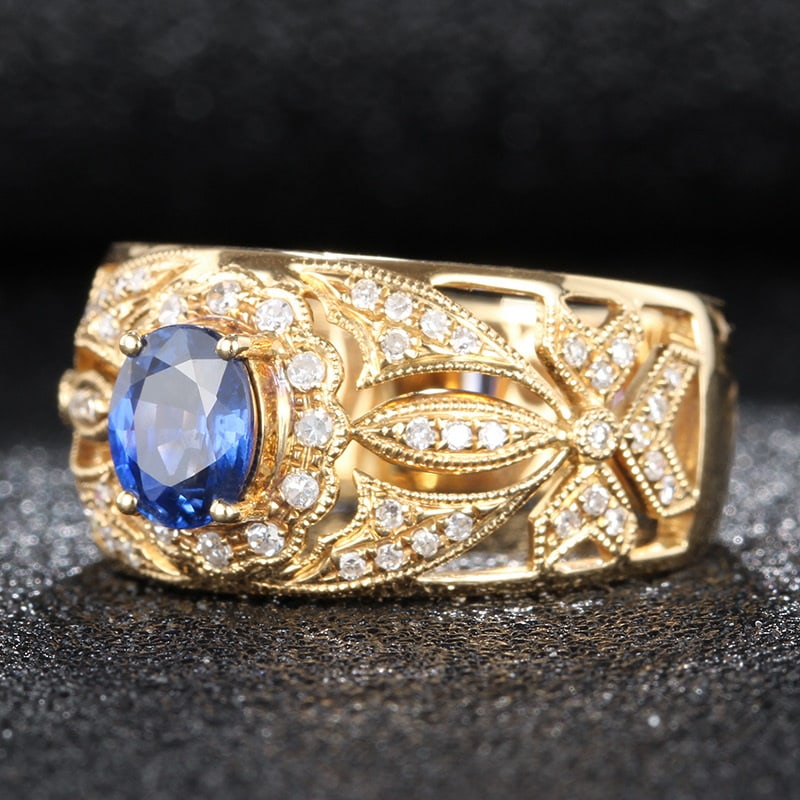 14k Gold 0.88 Ct Natural Sapphire & Diamond Ring - 3