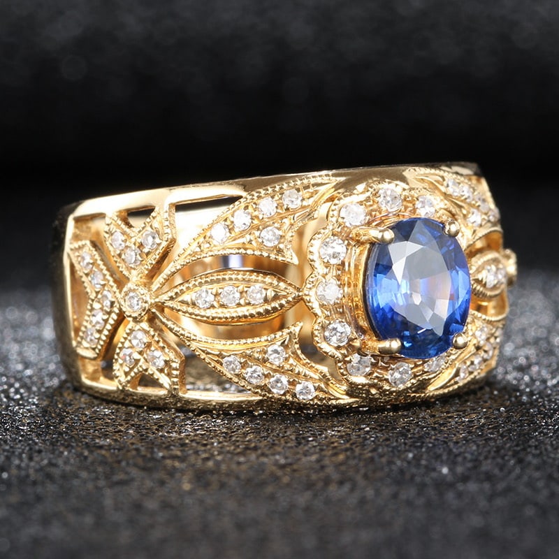 14k Gold 0.88 Ct Natural Sapphire & Diamond Ring - 4