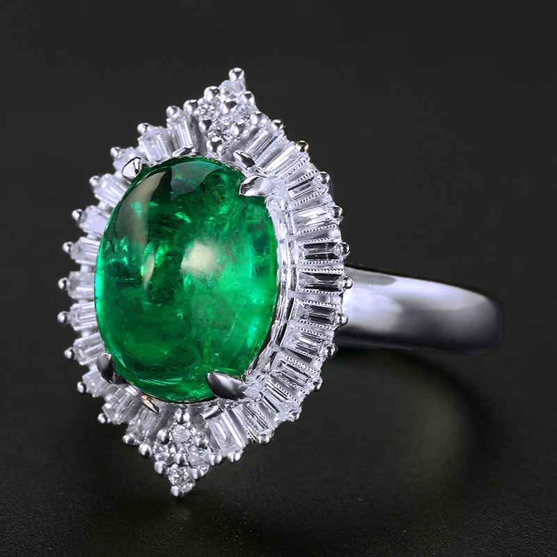 14k Gold 4.53 Ctw Vivid Green Natural Emerald & Diamond Ring - 2