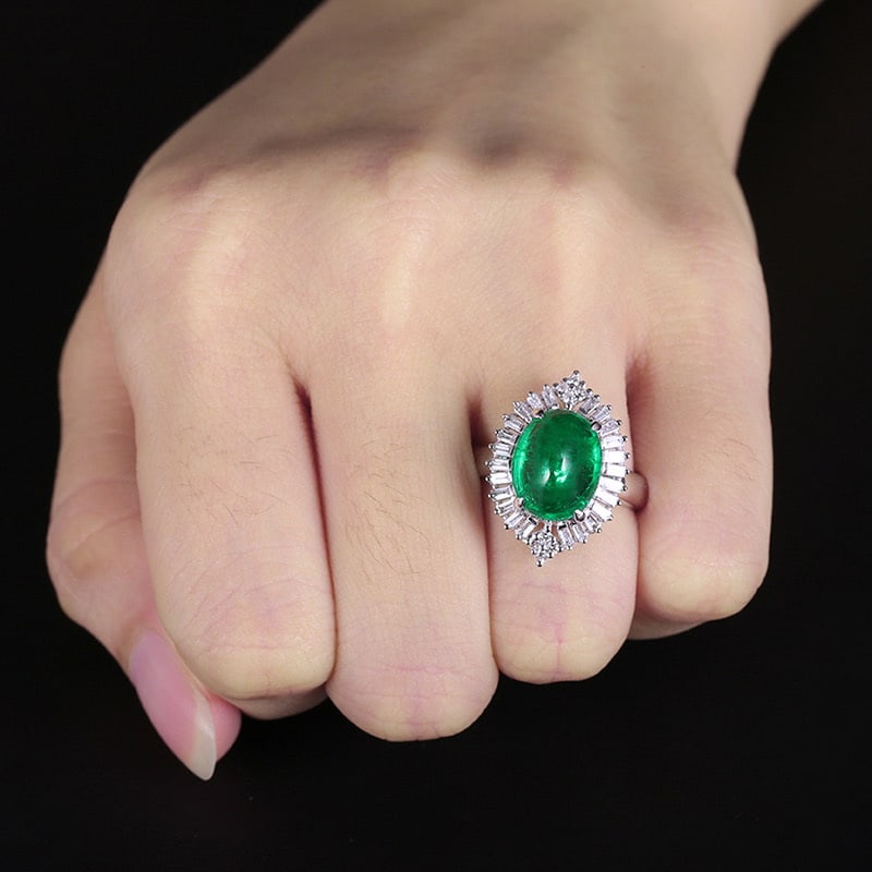 14k Gold 4.53 Ctw Vivid Green Natural Emerald & Diamond Ring - 3