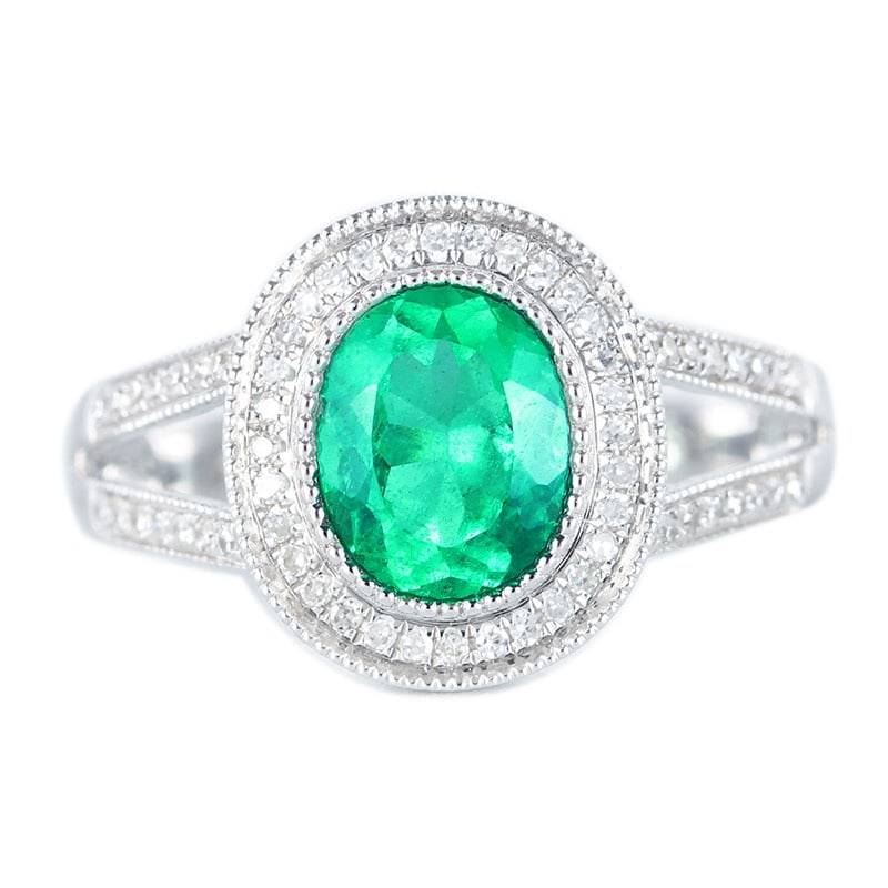 14k Gold 1.1 Ct Natural Emerald & Diamond Ring - 2