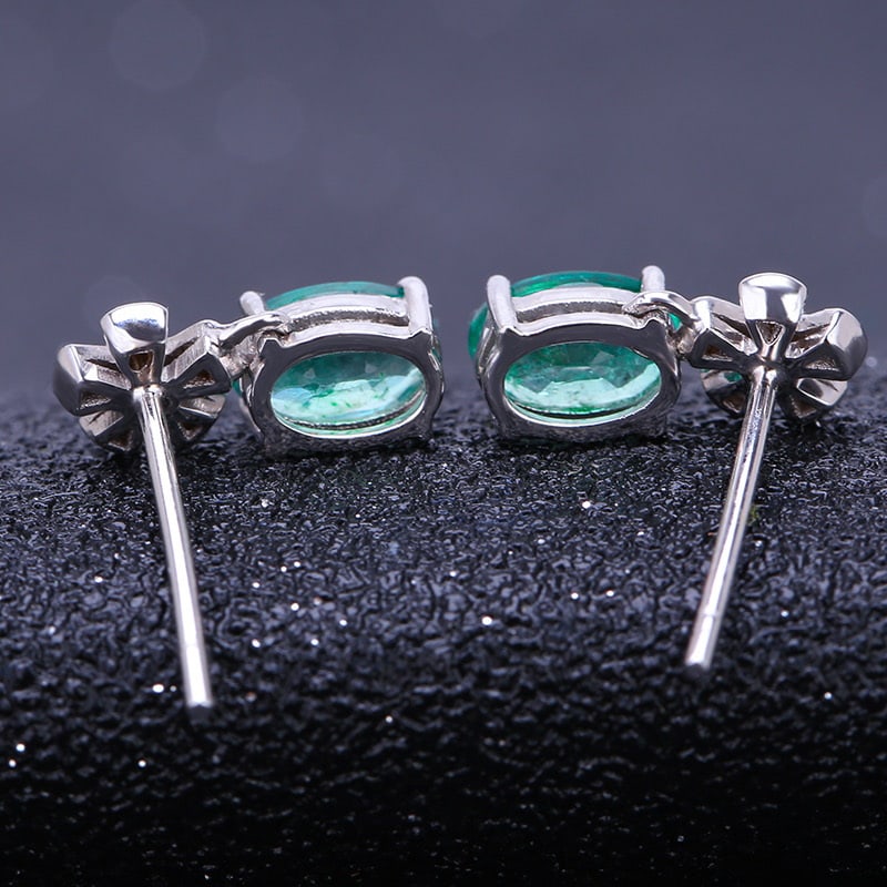 14k Gold 1.6 Ct Natural Emerald & Diamond Earrings - 5