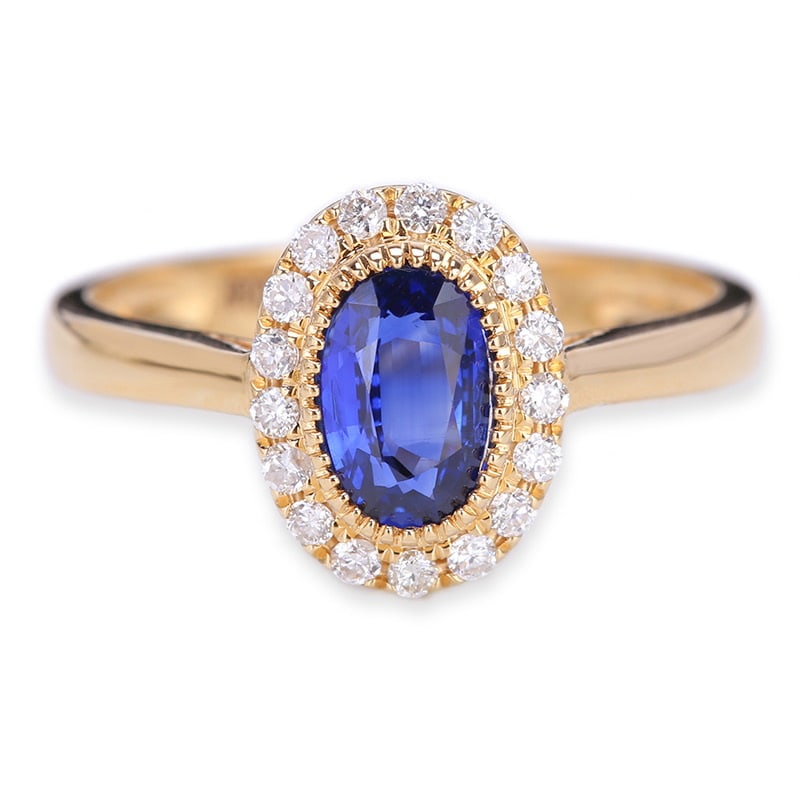 14k Gold 1.3 Ct Natural Sapphire & Diamond Ring: Ref:231032175 // gold content:14k gold // ring size:7. 25us // // main gemstone:sapphire // shape:oval // carat weight:1. 3ct // color:blue // treatment:natural // // adjacent gemstone 2 : diamond //