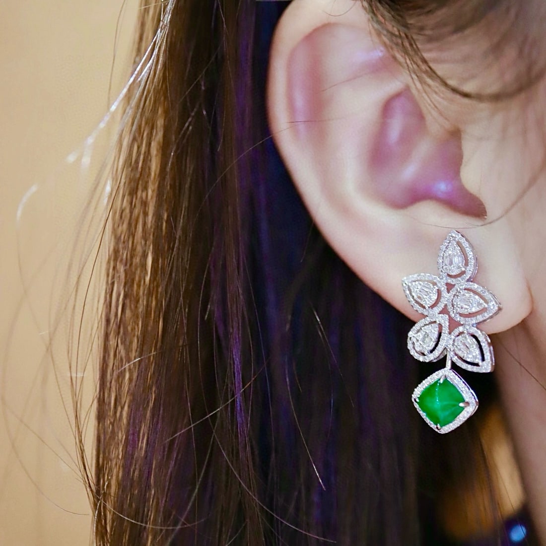 14k Gold 2.78 Ctw Vivid Green Natural Emerald & Diamond Earrings - 2