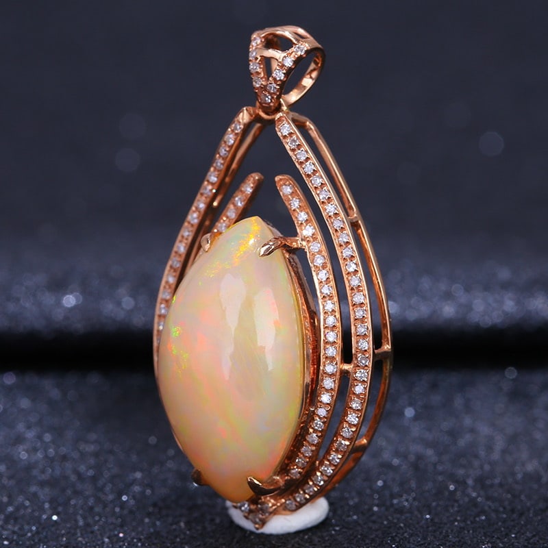 14k Gold 7.07 Ct Natural Opal & Diamond Pendant( Without Chain ) - 2