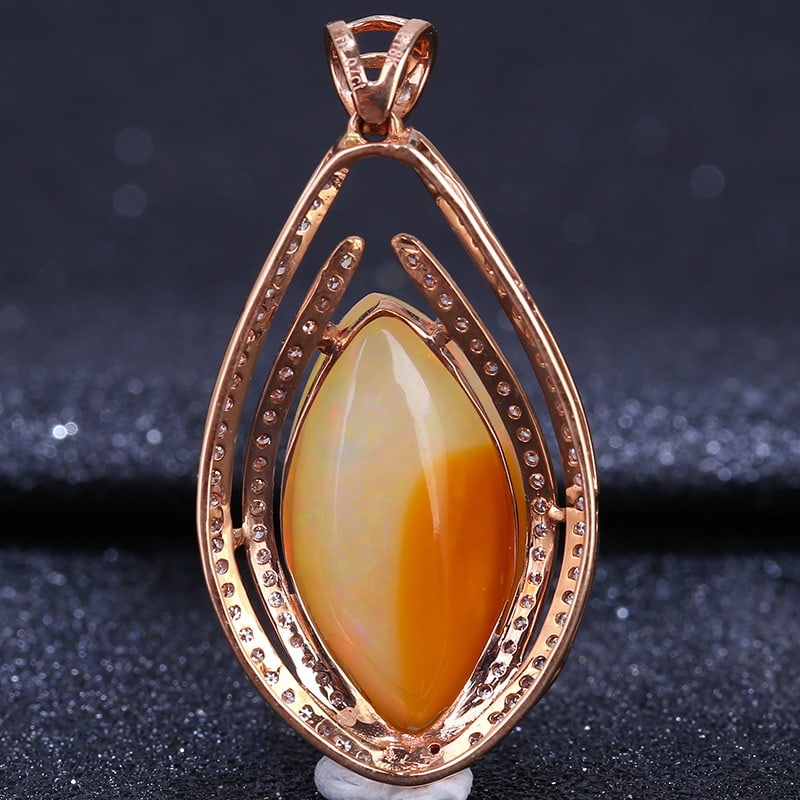 14k Gold 7.07 Ct Natural Opal & Diamond Pendant( Without Chain ) - 4