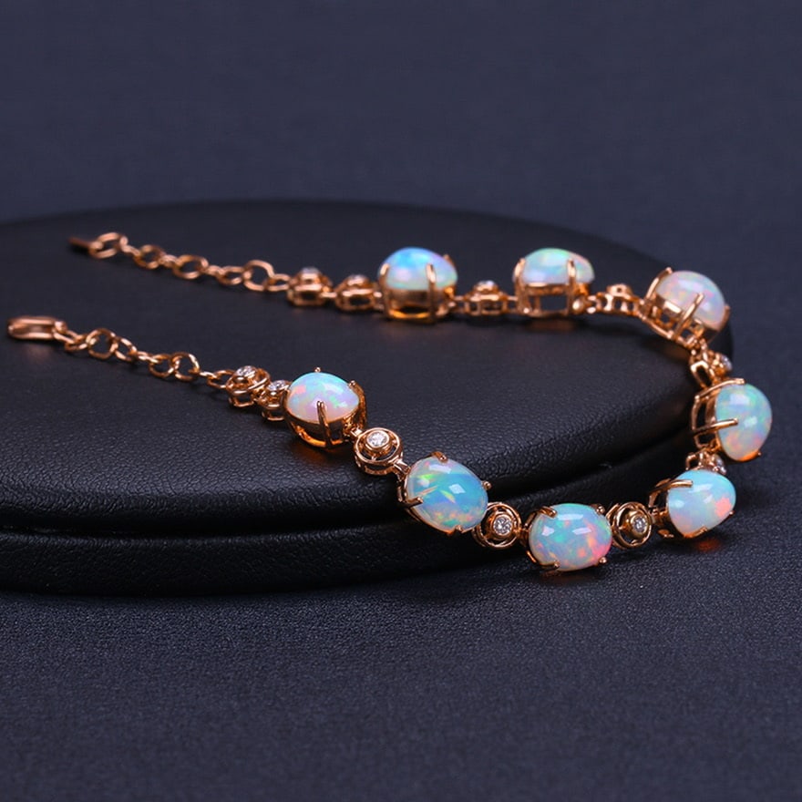 14k Gold 7.08 Ctw Natural Opal & Diamond Bracelet - 3