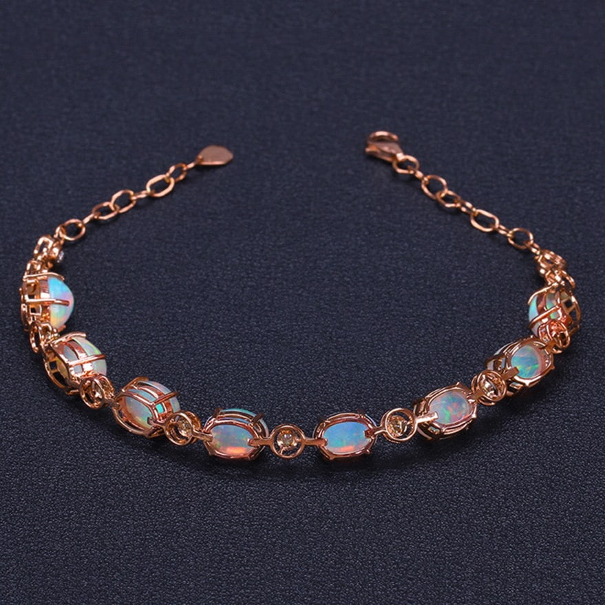 14k Gold 7.08 Ctw Natural Opal & Diamond Bracelet - 4