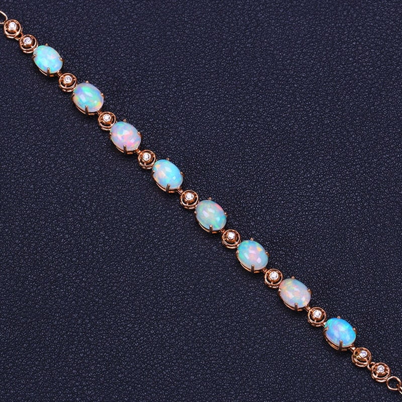 14k Gold 7.08 Ctw Natural Opal & Diamond Bracelet - 5