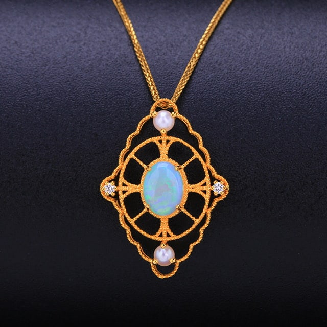14k Gold 0.99 Ctw Natural Opal & Diamond Pendant( Without Chain ): Ref:231032195 // gold content:14k gold // main gemstone:opal // shape:oval // carat weight:0. 95ct // color:color // treatment:natural // // adjacent gemstone 2 : diamond // number of stones:2 //