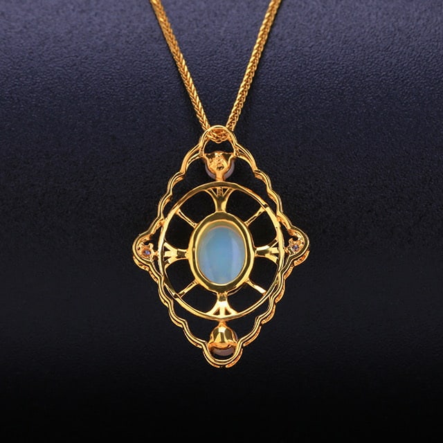 14k Gold 0.99 Ctw Natural Opal & Diamond Pendant( Without Chain ) - 4