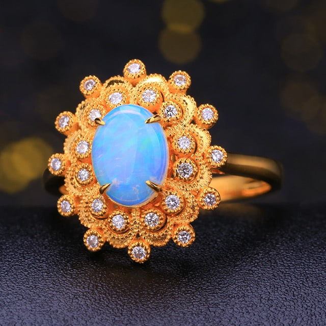 14k Gold 1.01 Ctw Natural Opal & Diamond Ring - 2