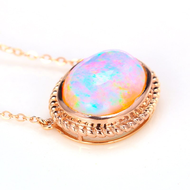 14k Gold 4.39 Ct Natural Opal Necklace - 2