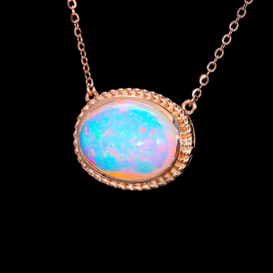 14k Gold 4.39 Ct Natural Opal Necklace - 3