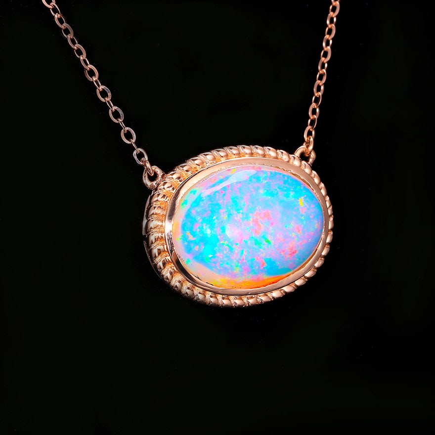 14k Gold 4.39 Ct Natural Opal Necklace - 4