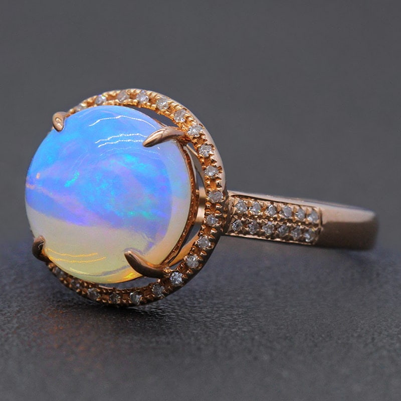 14k Gold 2.30 Ctw Natural Opal & Diamond Ring - 2