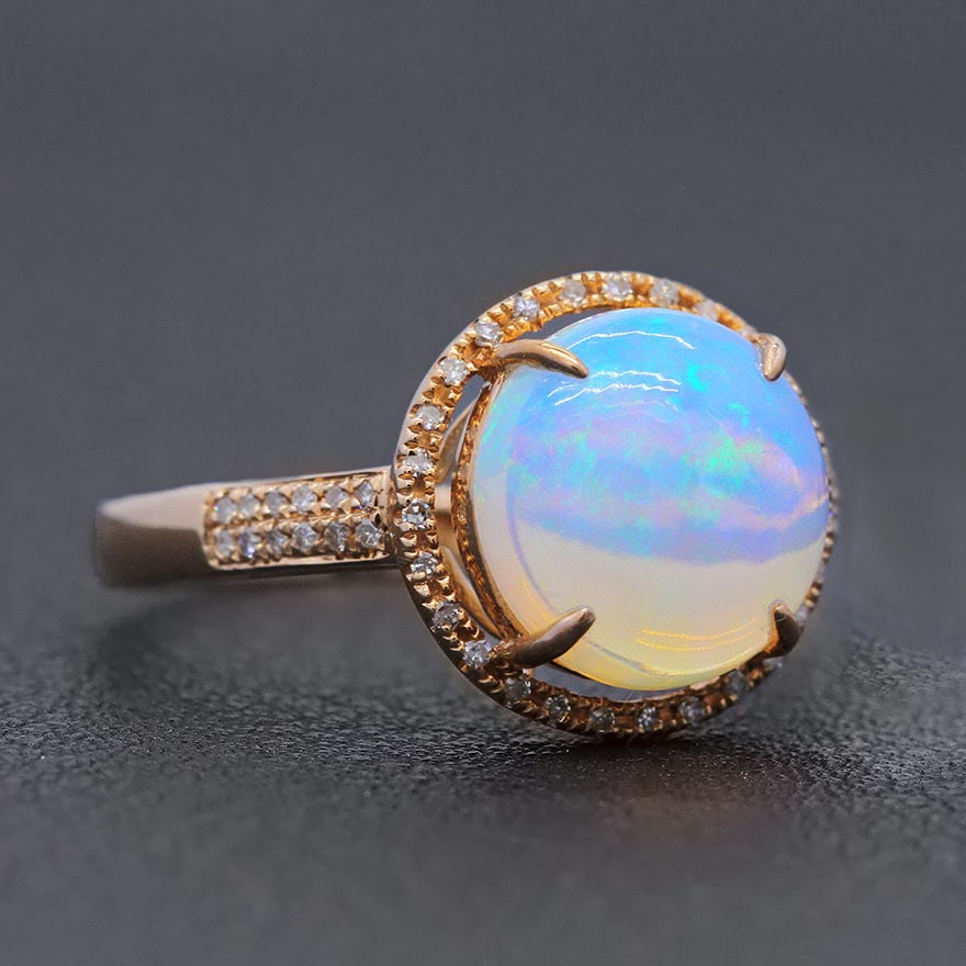 14k Gold 2.30 Ctw Natural Opal & Diamond Ring - 3