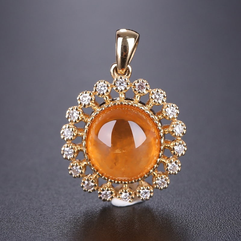 14k Gold 3.29 Ct Natural Spessartine & Diamond Pendant( Without Chain ): Ref:231032209 // gold content:14k gold // main gemstone:spessartine // shape:oval // carat weight:3. 29ct // color:orange // treatment:natural // // adjacent gemstone 2 : diamond // shape:round //