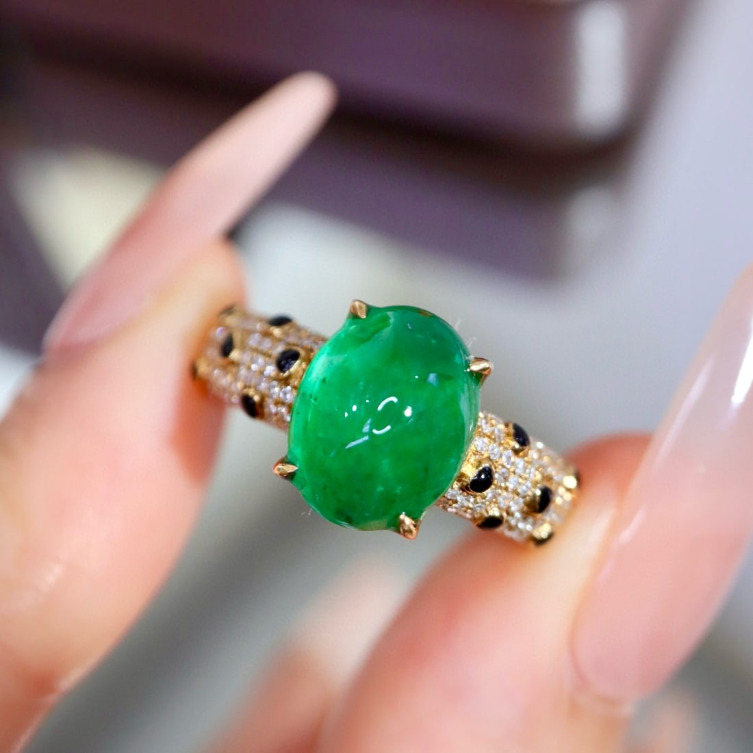 14k Gold 4.01 Ctw Vivid Green Natural Emerald & Diamond Ring - 6